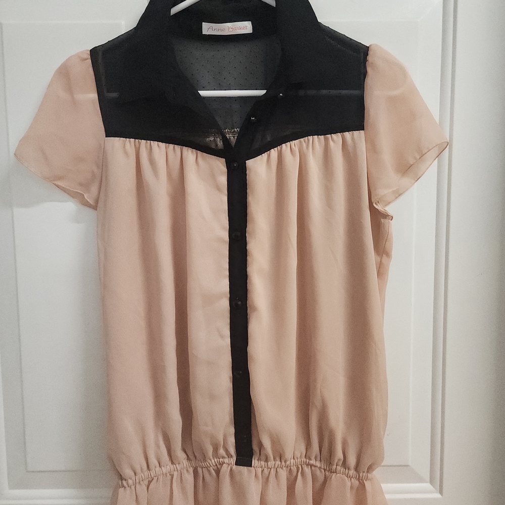 Beige and Black Button-Up Dress